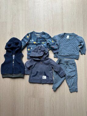 5 Piece Bundle of Baby Boy Clothes 6-9m Vest, Sweatshirts, Matching Set